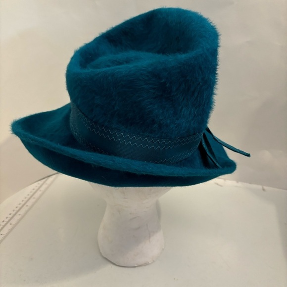 Vintage Lilly Daché Debs Paris women’s teal homburg fur hat - Picture 3 of 8